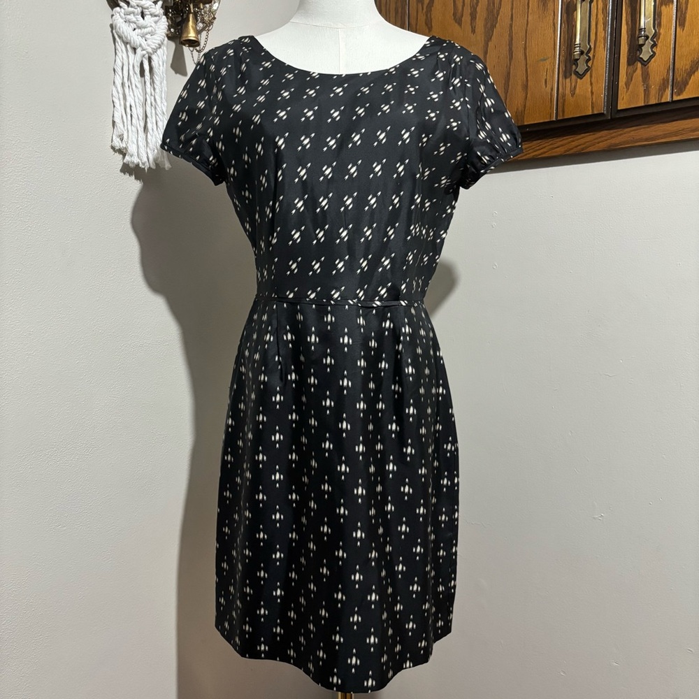 J. Crew Short Sleeve Silk Mini Dress Size 6 Abstract Polka Dots Print Scoop Neck